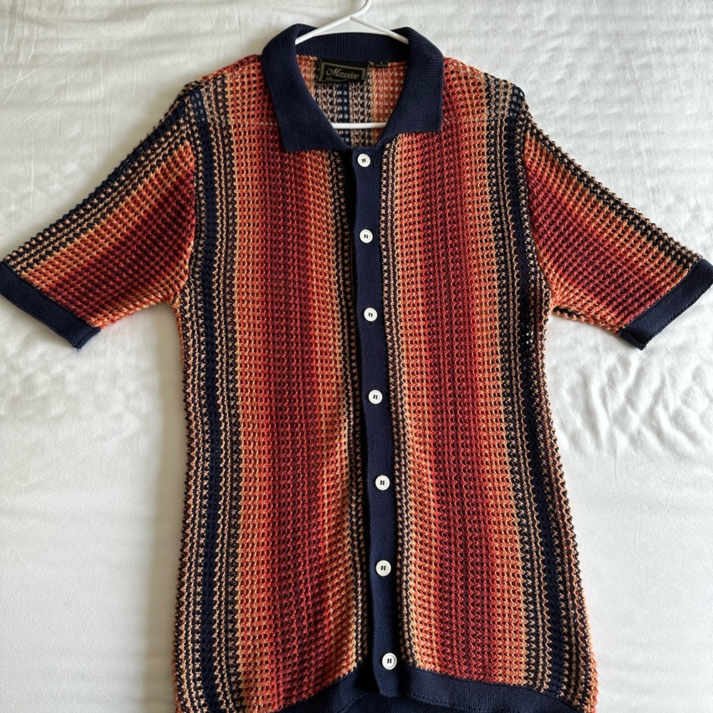 Massive Luxury Men’s Open Knit Mesh Polo Shirt Sz S
